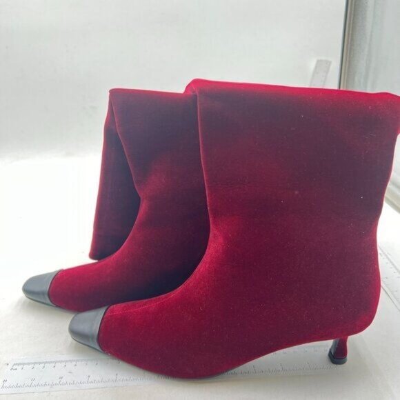 Women's Kitten Heel Faux Suede Knee High Boots Pointed Square Toe Boots Wine - Picture 3 of 7